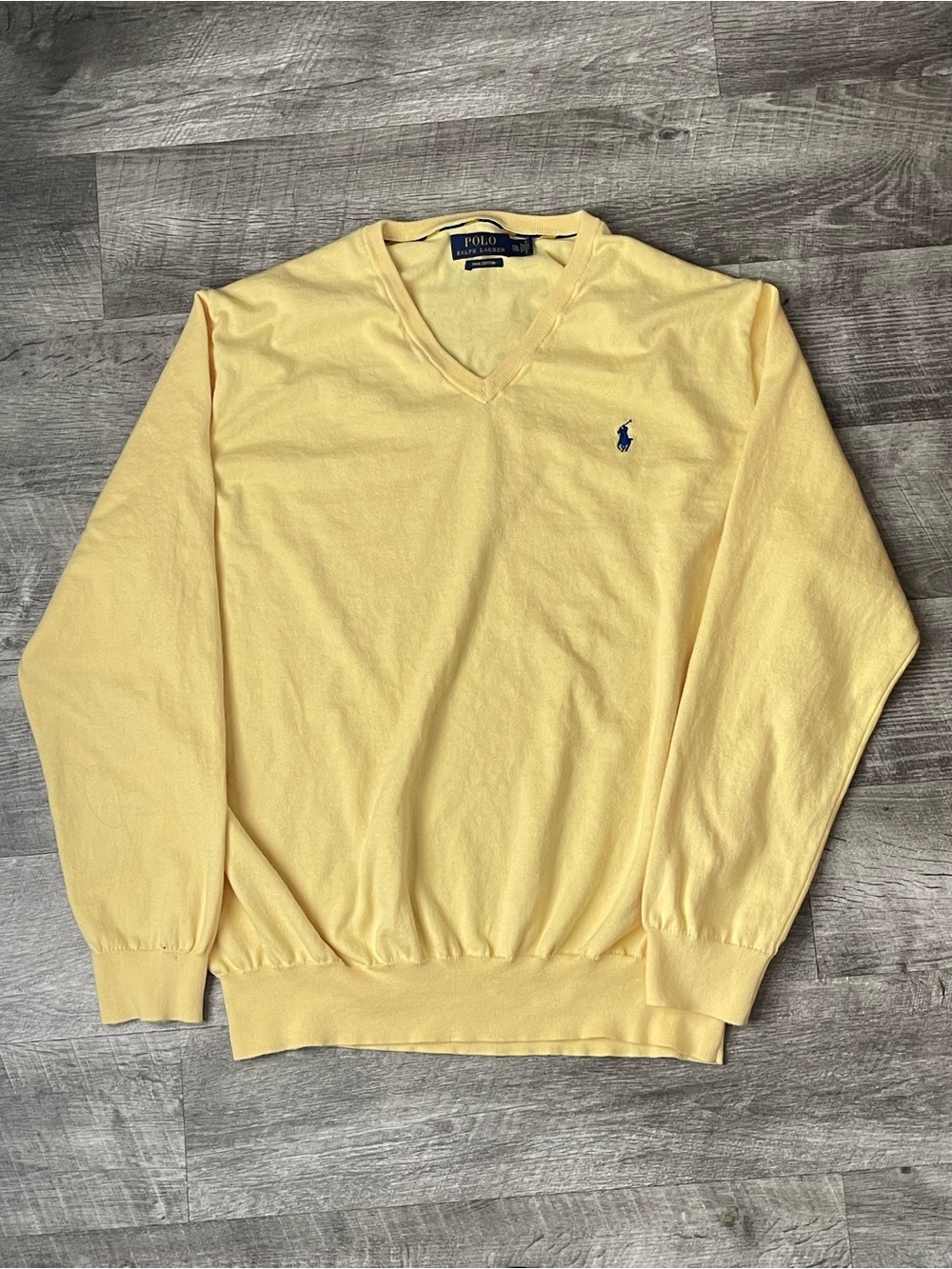Polo Ralph Lauren Men's Pastel Yellow V-Neck Cotton Sweater prima cotton